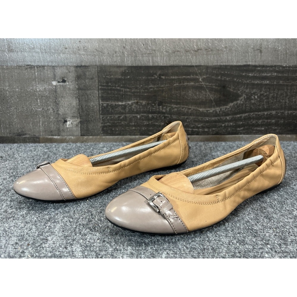 Tod's Leather Ballet Flats Beige Gray Cap Toe Womens Shoes EU 39.5 US 9.5 - Picture 2 of 15